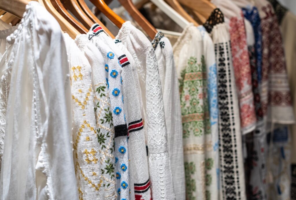 Clothes hanging in a closet