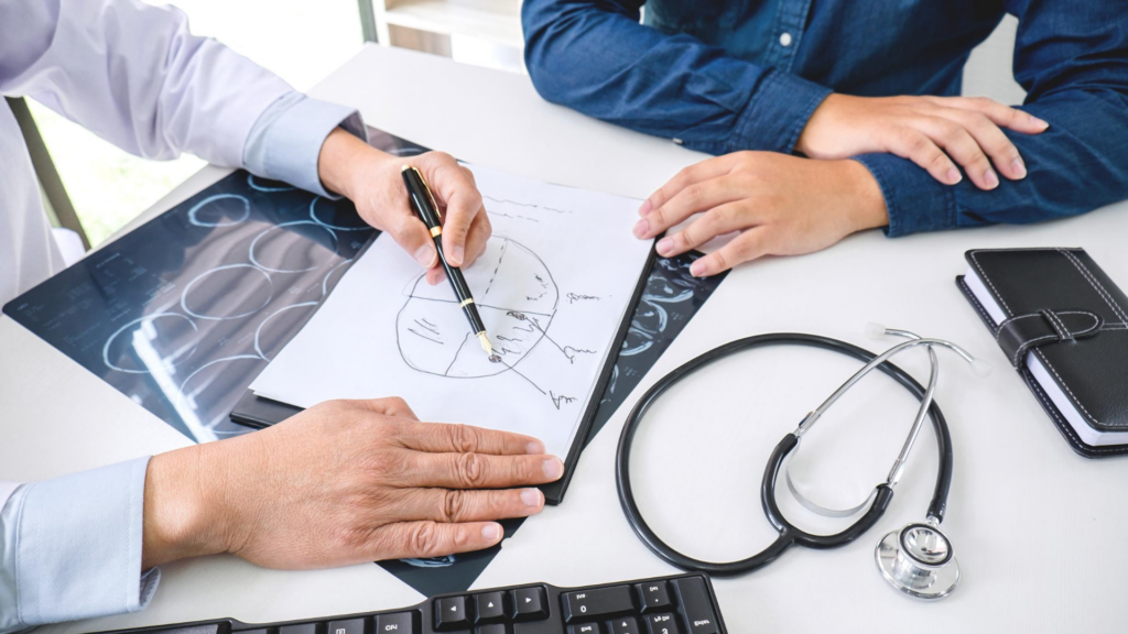 Doctor and patient discussing brain image